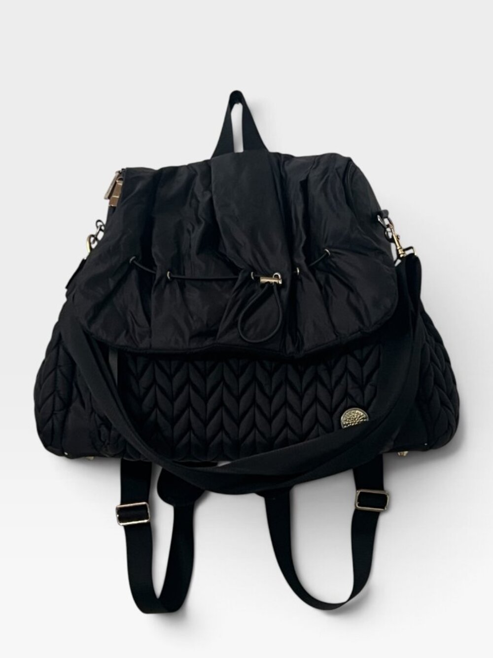 HAPP Levy Diaper Bag Backpack Black Herringbone Quilted Puffer Nylon Convertible
